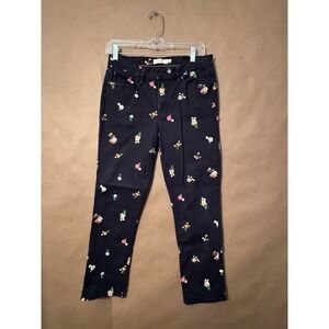 Tory Burch Floral Embroidered Straight Leg Jeans Navy Blue Size 27